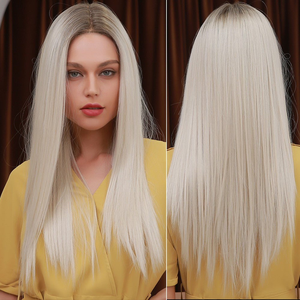 Perruque T part Lace Wig naturel longue Raide Blonde 55-60cm